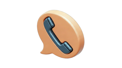 Orange speech bubble with 3D phone icon inside on a transparent white background communication symbol digital technology concept
