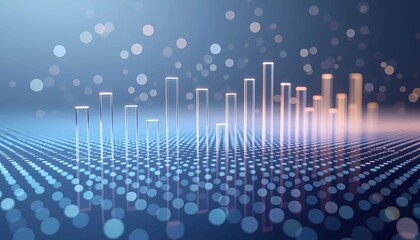 Futuristic data visualization with glowing bar charts and digital dots