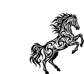 Stallion Horse in Black Tattoo Style Isolated on White Background