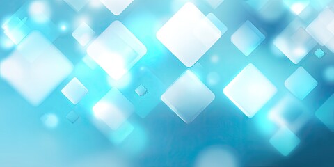 Abstract background featuring glowing, translucent squares on a teal backdrop with soft light effects