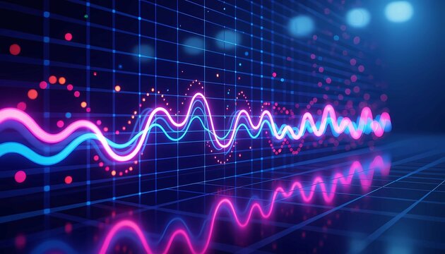Vibrant digital frequency wave visualization represents modern sound and data technology