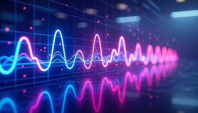 Abstract neon light spectrum analysis showing future science energy pulse flow