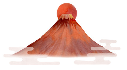 水彩で描いた赤富士と日の出/Mt.fuji Akafuji