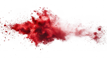 A explosion of red powder creates a dramatic and artistic effect against a clean white background. symbolizing creativity and passion. ideal for design projects and visual storytelling