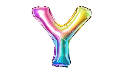 A vibrant. shiny. rainbow-colored foil balloon shaped like the letter Y. floating against a clean white background. ideal for celebrations or events such as birthdays and parties