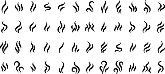 Smoke and Steam Icon Set with Aroma, Heat, Fire, Fume, Scent, and Vapour Symbols, Cigarette and Toxic Warning Elements. Vector Illustration
