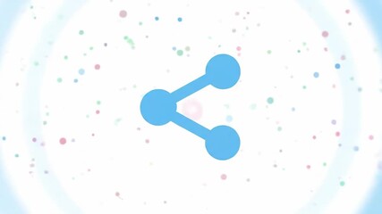 Share icon in light blue color, with a faded blue glow and abstract colorful bokeh, on a clean white background with minimalist modern design. - Powered by Adobe