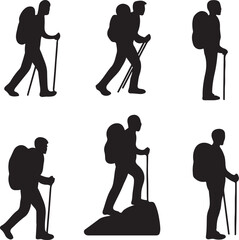 PrintSilhouettes of hikers with backpacks and trekking poles