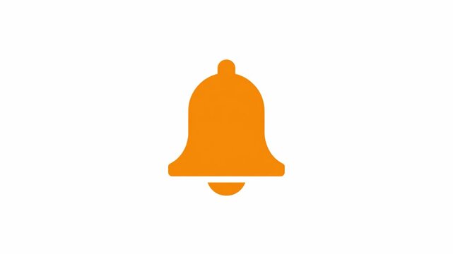 Orange notification bell on a white background, icon for alerts, reminder, alarm, message, ringing, vector illustration, simple shape, communication.
