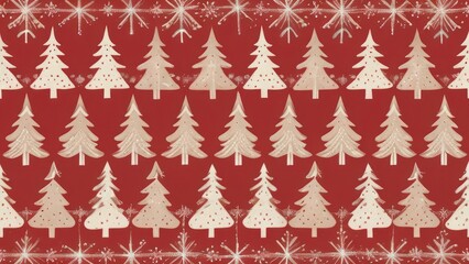 Christmas tree seamless pattern in a snowy winter forest for holiday design. Christmas tree background with trees in a snowy winter landscape for holiday and New Year decoration. 