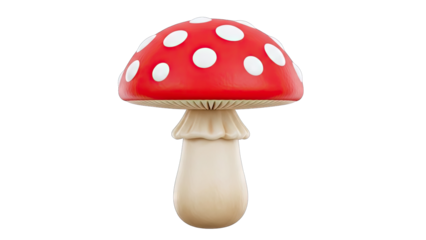 Vibrant Red And White Spotted Mushroom Isolated On Black Background With Detailed Texture And Soft Lighting