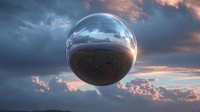 Futuristic Metallic UFO Sphere Floating in Mid-Air