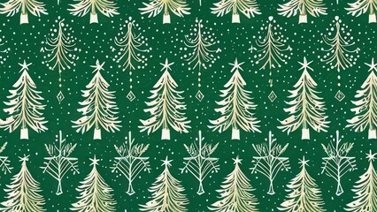Christmas tree seamless pattern in a snowy winter forest for holiday design. Christmas tree background with trees in a snowy winter landscape for holiday and New Year decoration. 