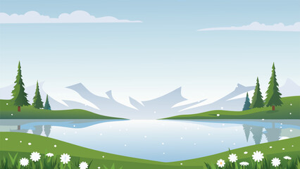 serene landscape with mountains trees and a calm reflective lake view high quality © MAYENUDDIN