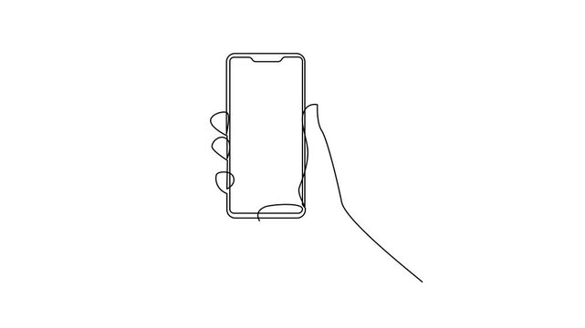 Hand Holding Mobile Phone One Line Drawing