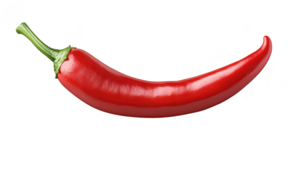 A red chili pepper resting on a clean white background. its glossy texture and curved shape. ideal for culinary themes. recipes. or food-related content