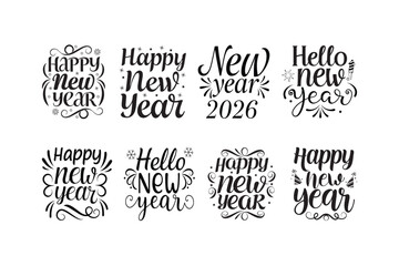 2026 Happy New Year, bundle vector - Happy New Year t shirts design, Hand lettering, isolated on white background