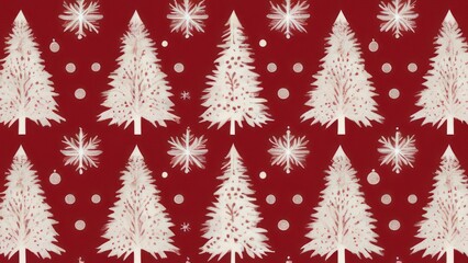 Christmas tree seamless pattern in a snowy winter forest for holiday design. Christmas tree background with trees in a snowy winter landscape for holiday and New Year decoration. 