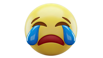 Yellow Face Emoji With Blue Tears and Red Mouth on Transparent Background Sad Expression Emotion
