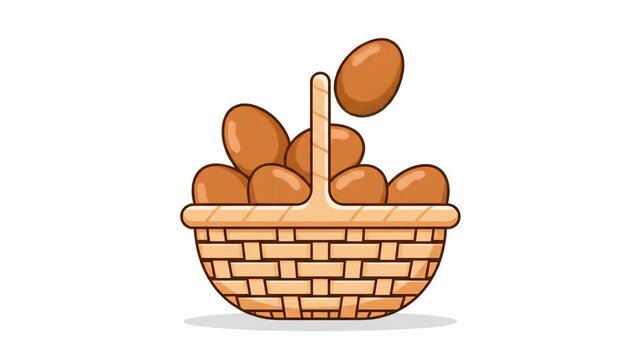 Easter basket filled with brown eggs, isolated on a white background, cartoon style illustration, with handle, for holiday themes, decoration, and spring season.