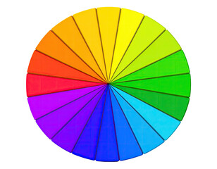 Fototapeta premium Vibrant color wheel showcasing a full spectrum of hues arranged in a circular design for artistic and design reference isolated on white background