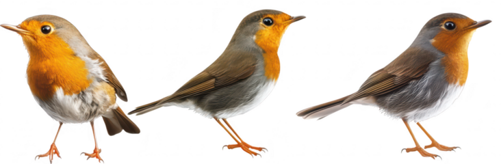 A trio of birds various poses and angles. perched gracefully against a clean white background. ideal for nature-themed projects or educational materials