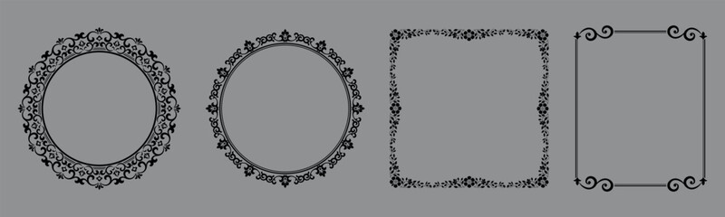 Set of decorative frames Elegant vector element for design in Eastern style, place for text. Floral black and gray borders. Lace illustration for invitations and greeting cards