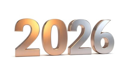 Metallic 2026 year design isolated on white background