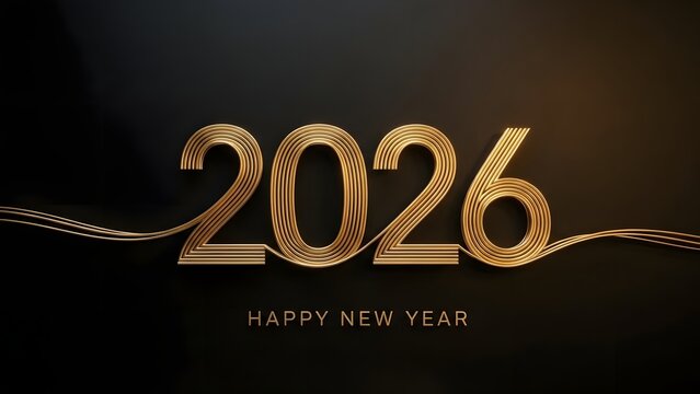 Elegant golden 2026 new year celebration on dark background - Powered by Adobe