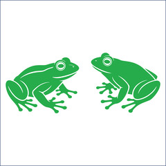Two green frogs facing each other in a symmetrical heraldic design vector