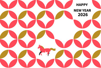 モダンな和風の馬の年賀状テンプレート	
