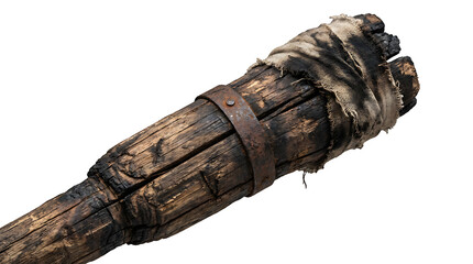 Ancient Wooden Mace with Leather Binding and Cloth Wrap.