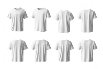 A collection of plain white t-shirts displayed from various angles on a clean white background. the design and fit. ideal for fashion catalogues or online retail