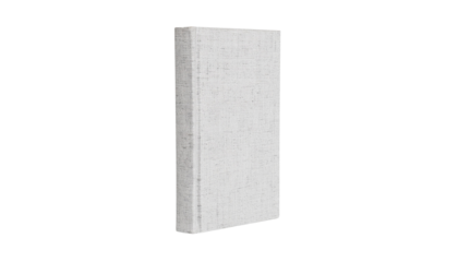 An isolated vertical book with a textured gray cover and visible spine, standing upright on a white background cutout on alpha channel