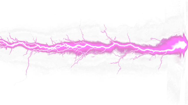 bright pink neon lightning isolated on transparent background, png