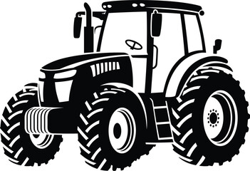 Classic Farm Tractor Vector Icon Silhouette: Agricultural Machine Graphic Design