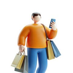 3d man holding shopping bags