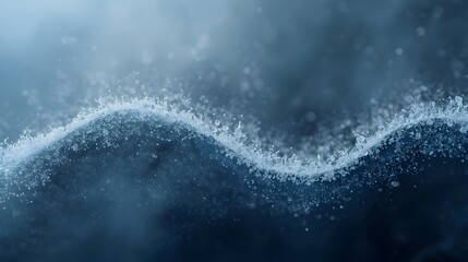 Luminous Crystallized Frost Particles Forming Delicate Wave in Rich Dark Blue Mist