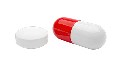Red and White Capsule and White Pill on Black Background Isolated Medical Pharmaceutical Supplies and Medication for Healthcare and Treatment