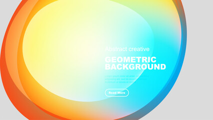 Abstract colorful overlapping circles create dynamic background. Text reads geometric background, includes call to action.