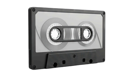 Retro Cassette Tape With Clear Plastic Casing And Gray Body Featuring Visible Magnetic Ribbon Inside On A Transparent Background