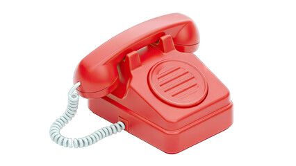 Retro Red Rotary Dial Telephone With Curly Cord and Speaker On Transparent Background