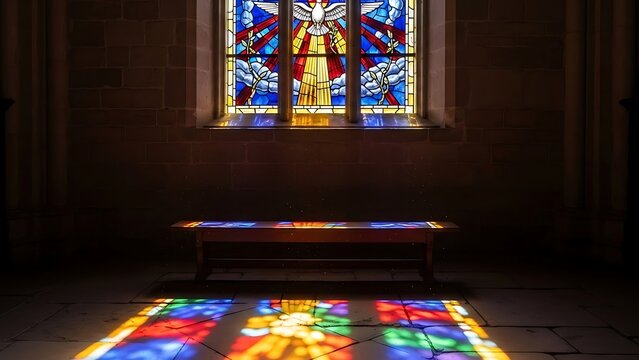 Stained Glass Light on Church Pew