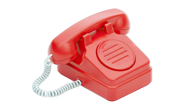 Retro Red Rotary Dial Telephone With Curly Cord and Speaker On Transparent Background
