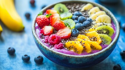 Delicious smoothie bowl with fresh fruits healthy breakfast recipe ideas and colorful food photography is here