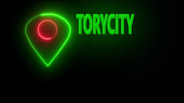 GPS location tracking icon. location of the city of Torycity ,the name of the place with the location has been displayed, sign animated with alpha channel .  4k video