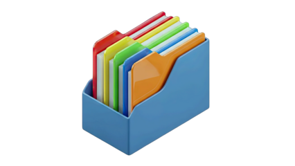 Organized Filing System With Colorful Folders In A Blue Holder Showing Data Management And Organization On A Transparent Background