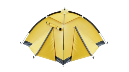 Overhead View Of A Yellow Camping Tent With Poles Rolled Up Inside On A Transparent Background