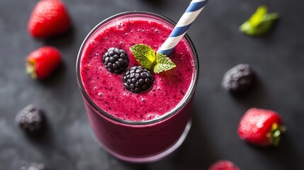 Delicious berry smoothie recipe with strawberries and blackberries for healthy breakfast drink idea