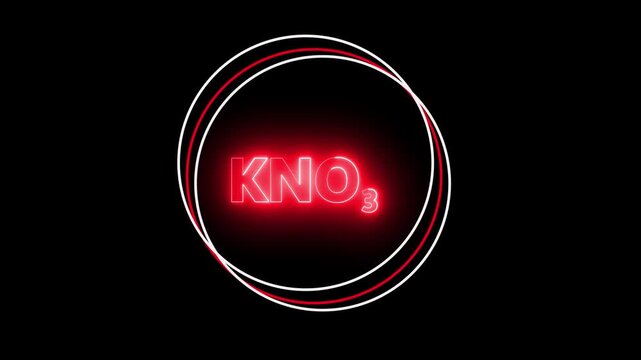 Red Neon Glow Chemical Formula KN O3 on Black Background KNO3 potassium nitrate. 4k